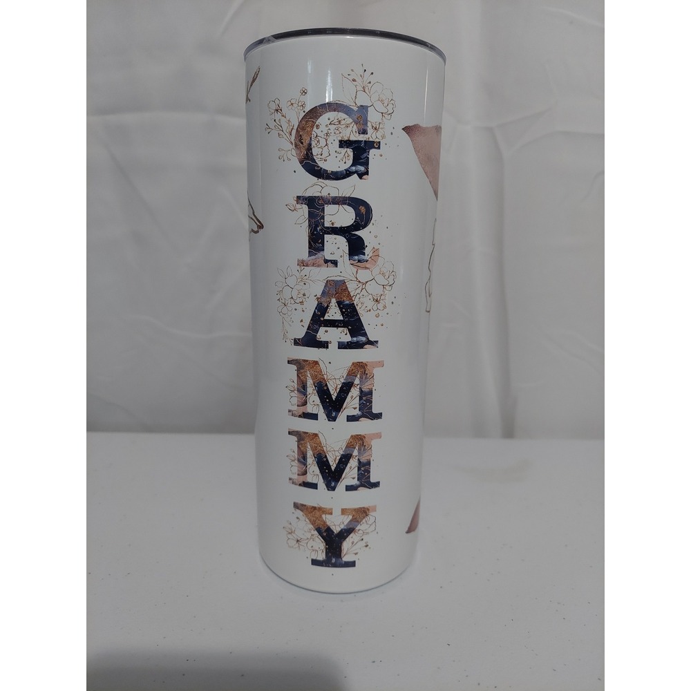 Grammy Floral Tumbler‎ with Lid, Stainless Steel Insulated Travel Mug Gift